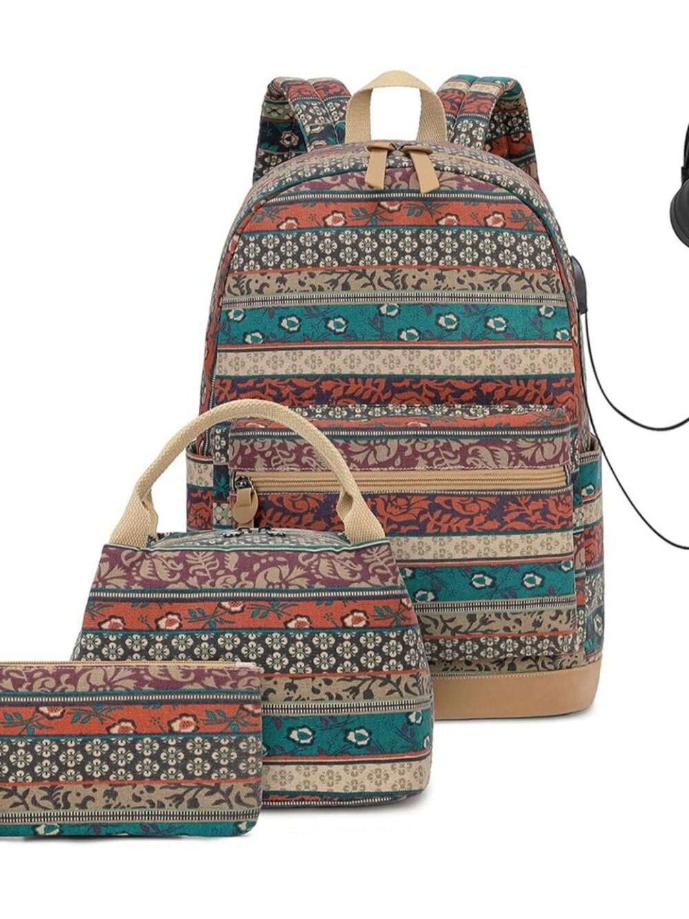 Bohemian Waterproof Laptop Backpack with USB Charging Port and and Headphone Int